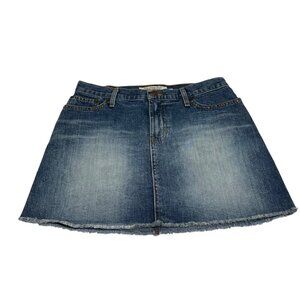 Abercrombie & Fitch Womens Denim Skirt Size 2 Distressed Dark Wash Frayed Hem